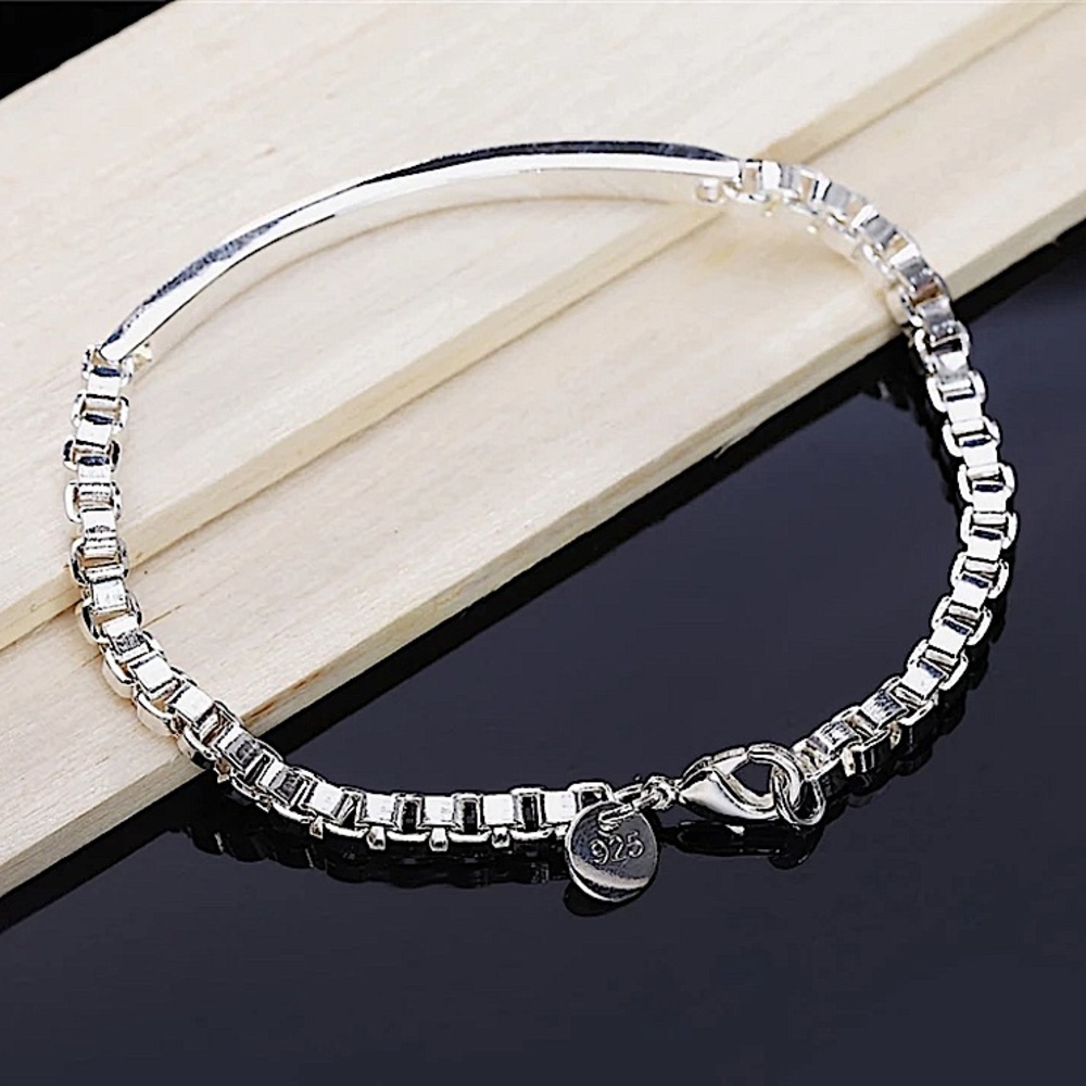 Sterling Silver Box Chain Two Piece Bracelet Set - Picture 2 of 6